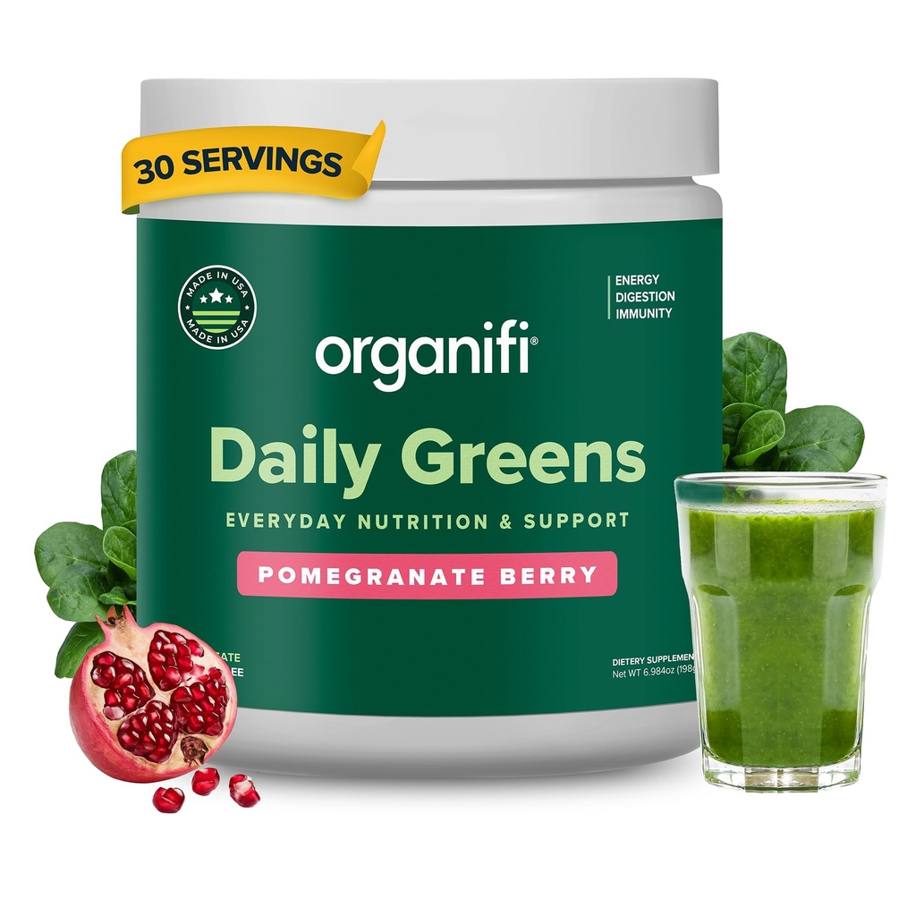 Organifi Daily Greens - Codzienne odżywianie i wsparcie - Zielony proszek dla energii, trawienia i odporności, 30 Służenia