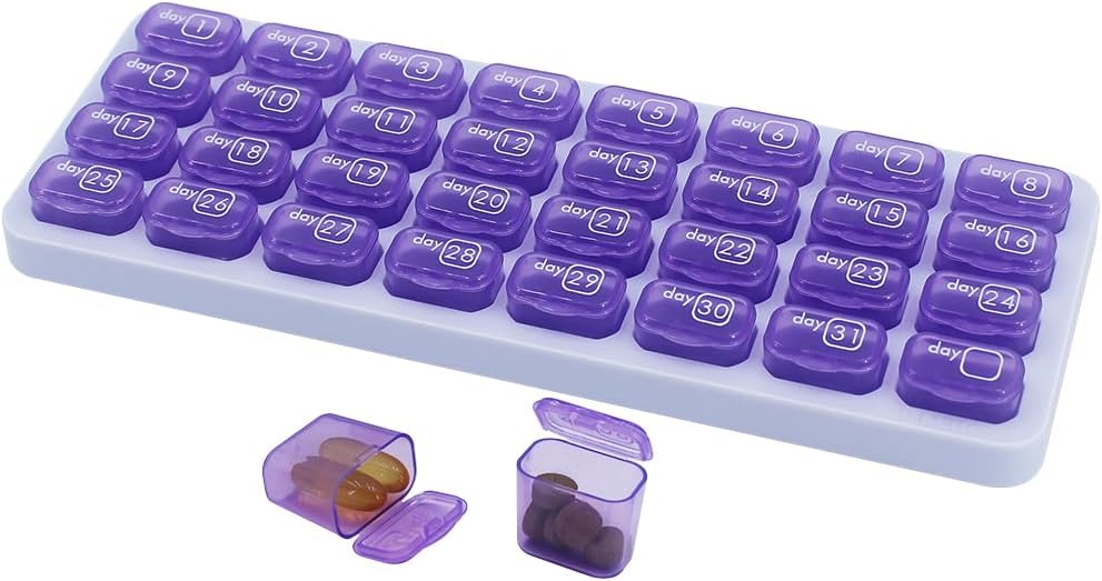 Monthly Pill Organizator, Duży Travel Pill Box 31 Day, Codzienne pill Case, Pill Holder Pojemnik na witaminy, Medycyna, Suplement, Olej rybny, Fioletowy