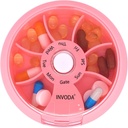 INVODA Cotygodniowy pill organizer 7 Communation Rotating pill Box for Daily Medication & Vitamins - Przenośny piłeczka podróż Fish Supplements Vitamin Organizer (Pink)