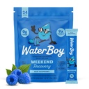 Waterboy Weekend Odzysk 124; 3,200mg Electrolyte w proszku Pakiety 124; Ginger + L- Theanine + Witaminy 124; No Sugar, All Natural, Gluten Free 124; 24 Drink Stick Mixes (Blue Malina)
