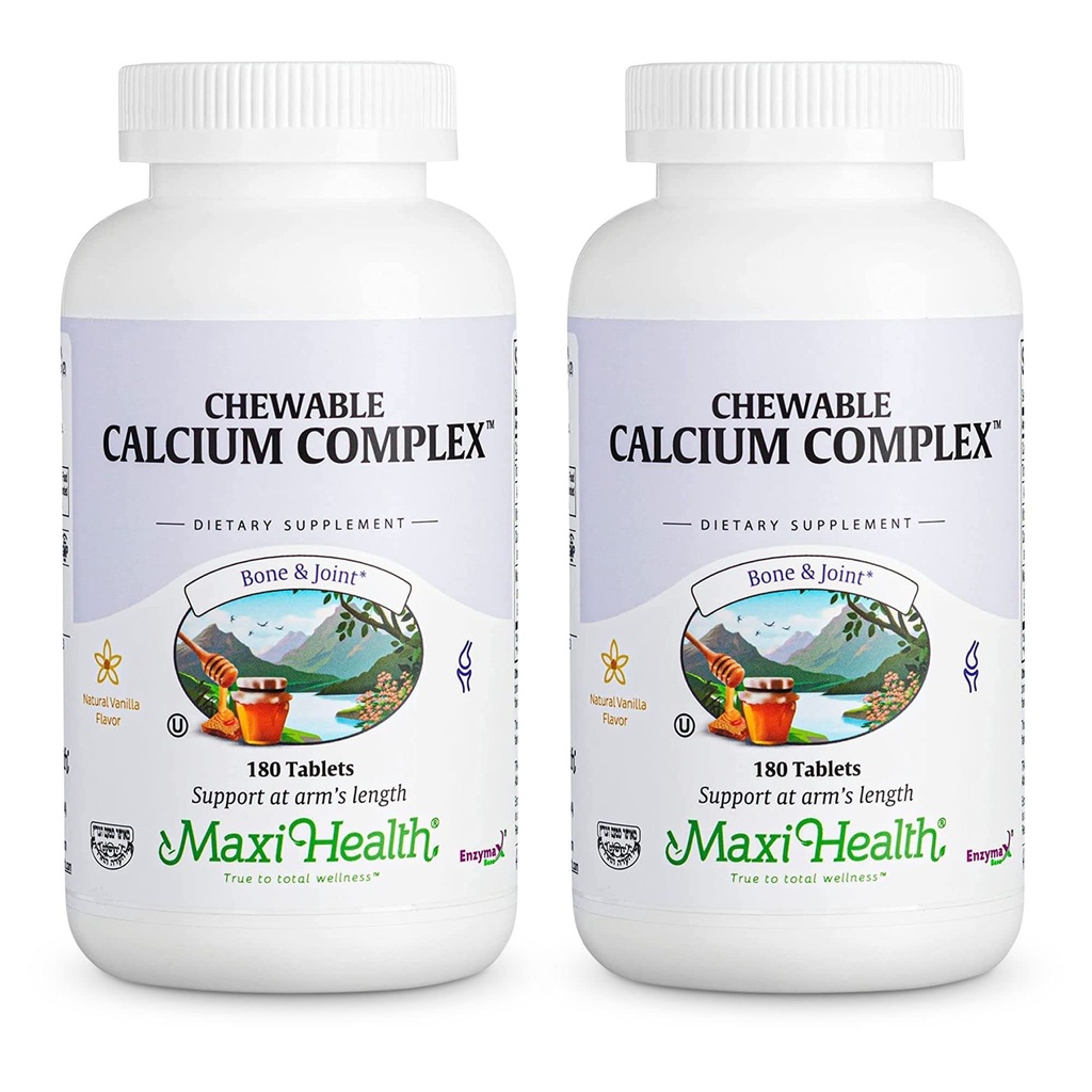 Maxi Health Chewable Calcium Complex - Vanilla Flavor Witamina D3 i Magnezu Chewables w celu wsparcia kości - Kosher Magnez i suplement wapnia dla kobiet i mężczyzn (180 Count, Pack of 2)