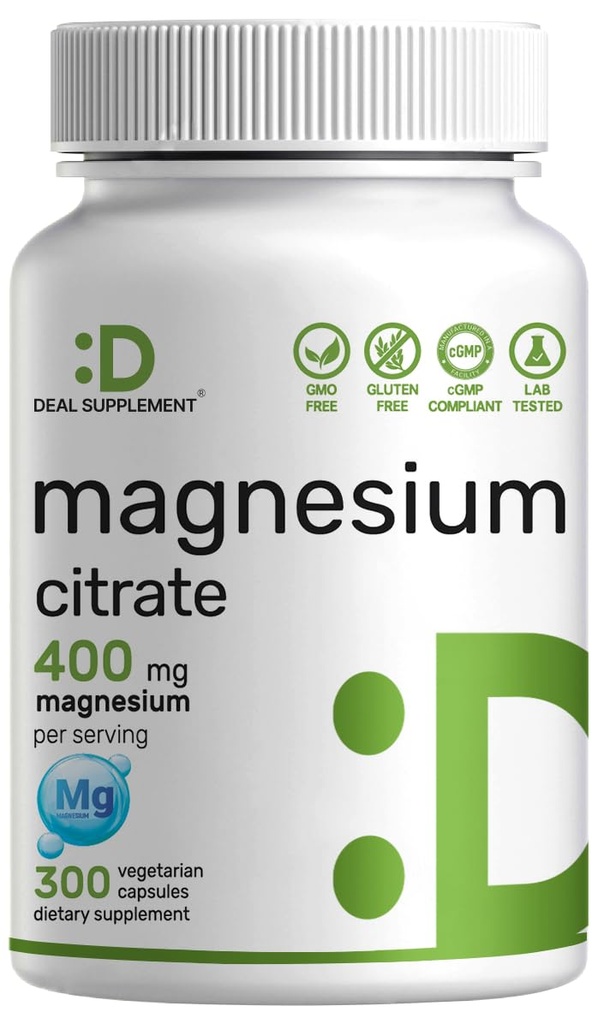 Magnezu Citrate 400mg Per Serving, 300 Kapsułki wegetariańskie - Chelated, Easy Absorbowany, Oczyszczony Ślad Mineral - Mięśnie, Serce, & Poparcie pokarmowe - Non-GMO