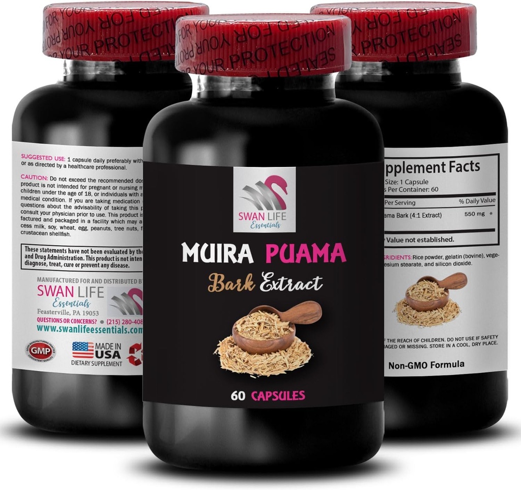 Botaniczny Lifestyle Support - Muira PUAMA BARK Extract - Energizing Routine, Energy Support Complex, Ziołowa Aktywacja energetyczna, Mendful Boost, Natural Energizer 1 Butelka 60 Kapsułki
