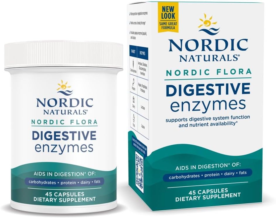 Nordic Naturals Nordic Flora Digestive Enzymes - 45 Kapsułki - Funkcje pokarmowe, optymalizuje dostępność odżywczą - Non-GMO - 45 Służenie