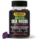 Irish Sea Moss Gummies z Elderberry & Black Seed Oil - Ogólne wsparcie Wellness 124; Bogate w witaminy, Malina Flavor 124; 60 Gummies