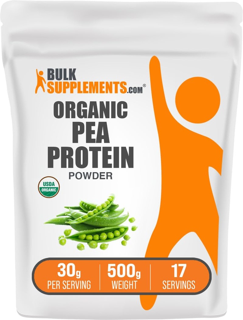 BulkSupplements.com Organic Pea Protein Powder - Plant Based & Vegan Protein Powder - Unflavored & Gluten Free, 30g per Serving, 500g (1.1 lbs) (Opakowanie po 1)
