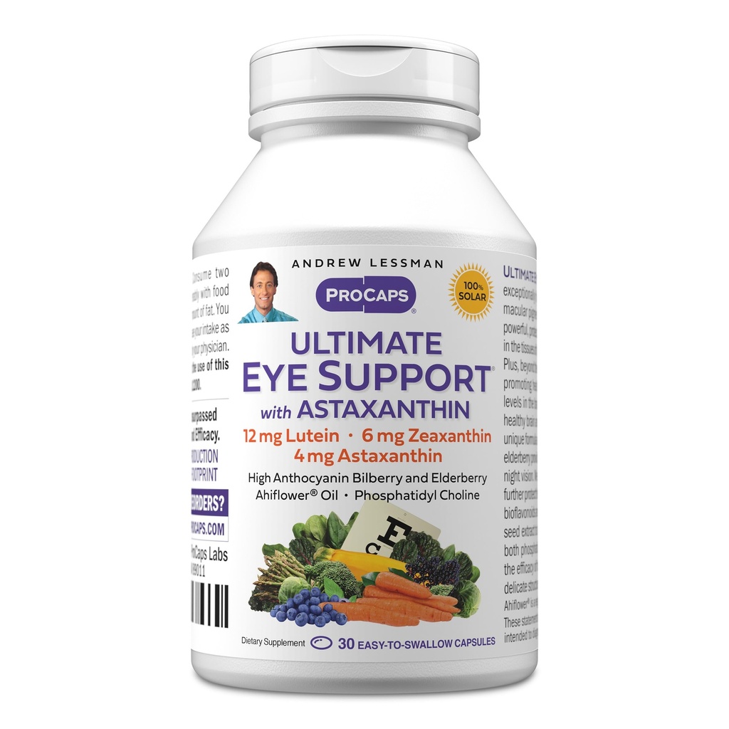ANDREW LESSMAN Ultimate Eye Support with Astaxanthina 30 Softgels - 12mg Lutein, 6mg Zeaxanthina, 4mg Astaxanthina, Bilberry. Kluczowe składniki odżywcze do wspierania zdrowia oczu, Promowanie zdrowej wizji. Brak dodatków