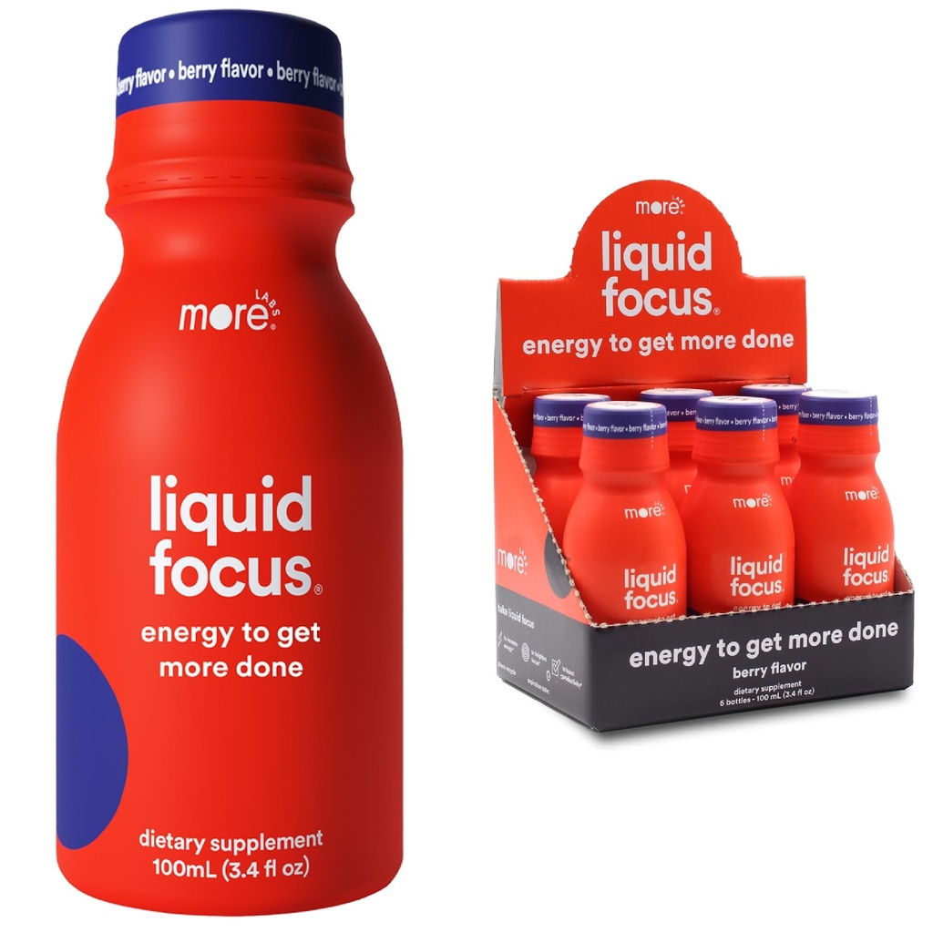 Więcej Labs Liquid Focus, Nootropic Smart Drink z mocnymi przeciwutleniaczami i Zioła Adaptogenetic dla energii i koncentracji, 150mg kofeiny (Opakowanie 6)
