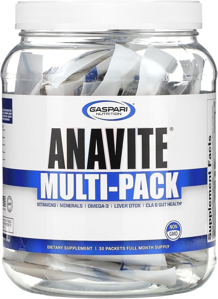 Gaspari Nutrition Anavite, Full Spectrum Multi- Witaminowe opakowania, Anavite Multivitamins, CLA, Omega 3s, Proven Gut, i Proven Liver Detox, Wszystko w 1 (30 Sług, 5 w 1 Opakowanie multiwitaminowe)