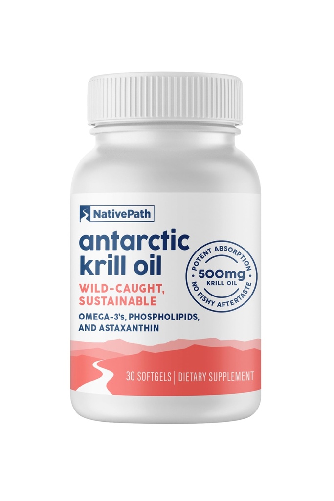 NativePath Wild- Caught Antarctic Krill Oil 500mg - Premium Astaxanthina 200mcg Fosfolipid- Bound Omega- EPA DHA - Pure Formula GMP Certified Third Party Tested - 30 Softgels