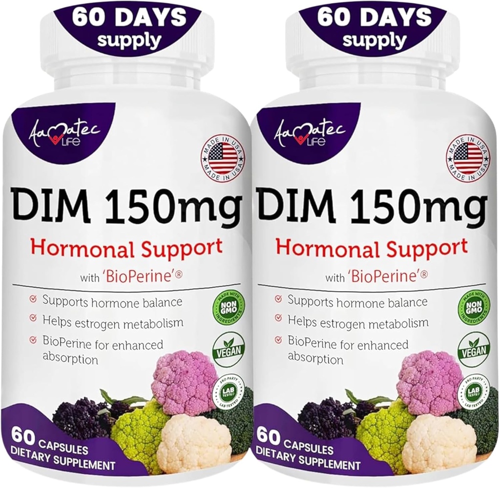 Kompleks DIM dla kobiet 150mg - Biopeline Estrogen Balancing Pills for Menopauza & Hot Flashes Relief Support Hormonal Acne Powerful Supplement - 60 Kapsułki - Made in USA