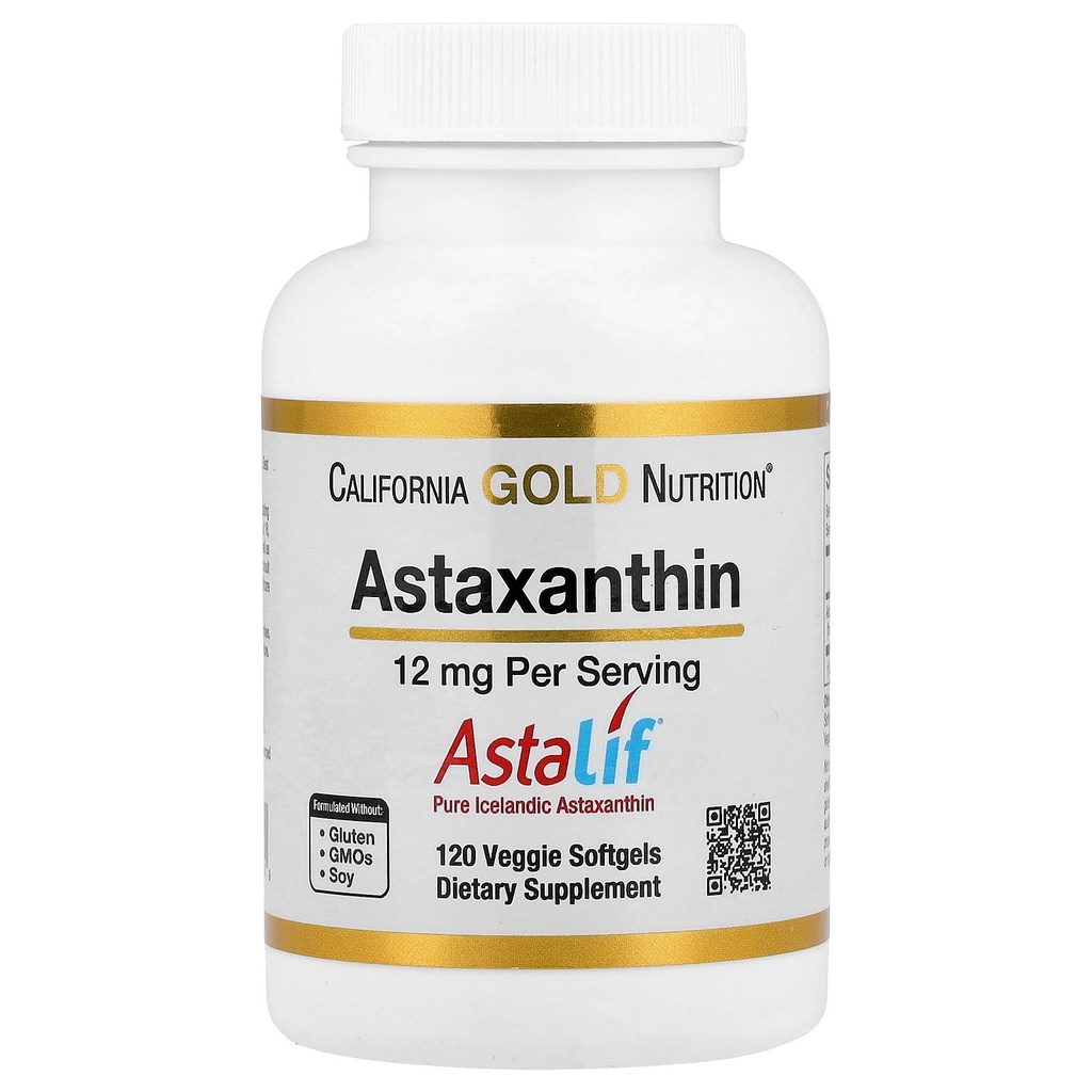 California Gold Nutrition Astaksantyna, Przeciwutleniacz Karotenoid, AstaLif Czysty Islandzki Biologicznie Aktywny 99% Isomer, 12 mg, 120 Veggie Softgels
