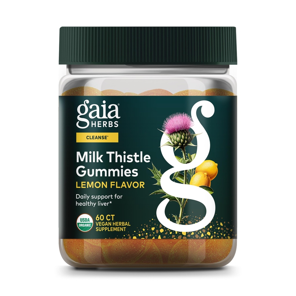 Gaia Herbs Mleko Gummies - Suplement ziołowy z właściwości przeciwutleniających dla wątroby Zdrowie i Detox wątroby - Lemon Flavored - 60 Wegan Gummies