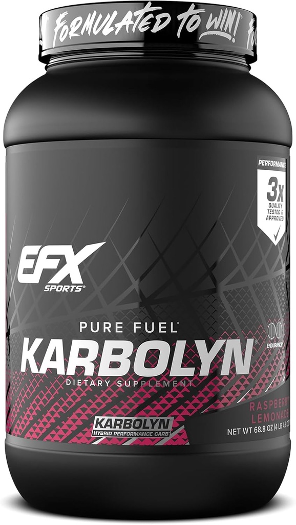 EFX Sports Karbolyn Paliwo 124; Szybkie Absorbowanie Proszek węglowodanowy 124; Ładunek węglowodanów, Trwała energia, Szybkie Odzyskiwanie 124; Stymulant wolny 124; 35 Służenie (Lemoniada malinowa)