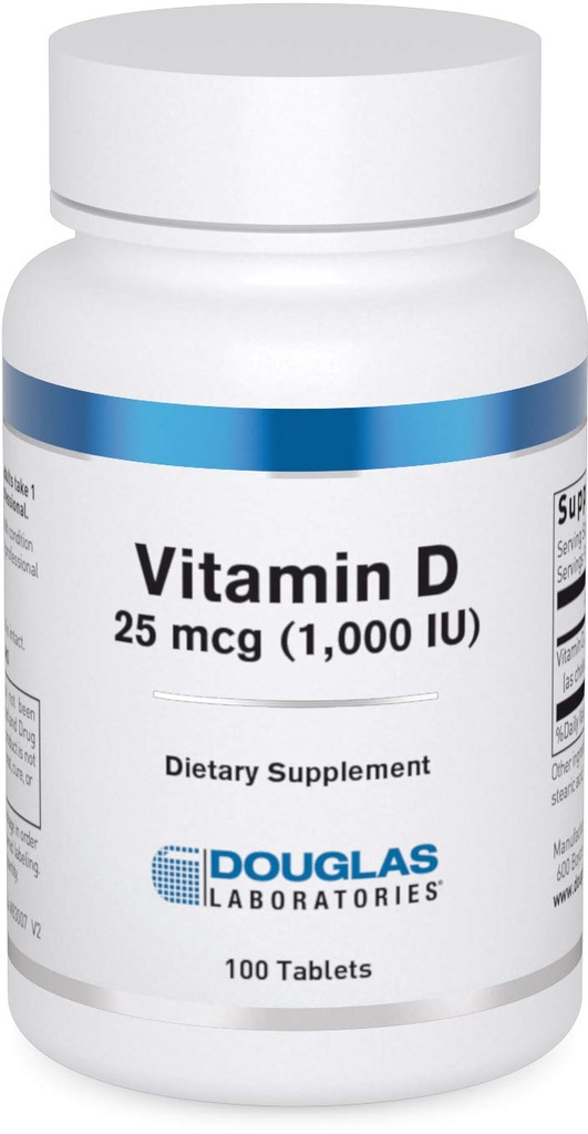 Douglas Laboratories Witamina D 25 µg (1000 j. m.) - Witamina D3 - Do wsparcia immunologicznego, Zdrowie Kości i Zębuszka Zdrowie * - Witamina D jako Cholekalcyferol - 100 Tabletki