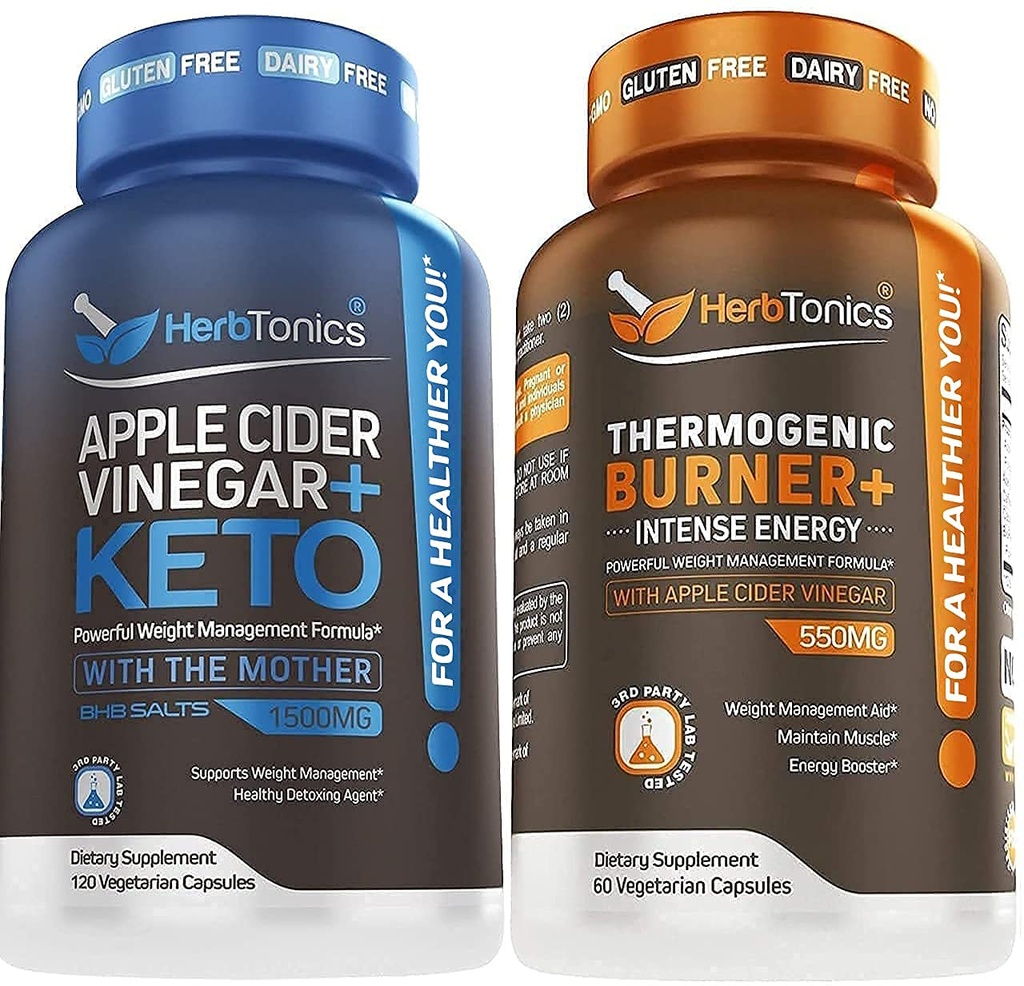 Herbtonics Apple Cider Vinegar + Keto BHB Formuła - Przeżywanie i Detox Wsparcie, Suplement kontroli przystawek.