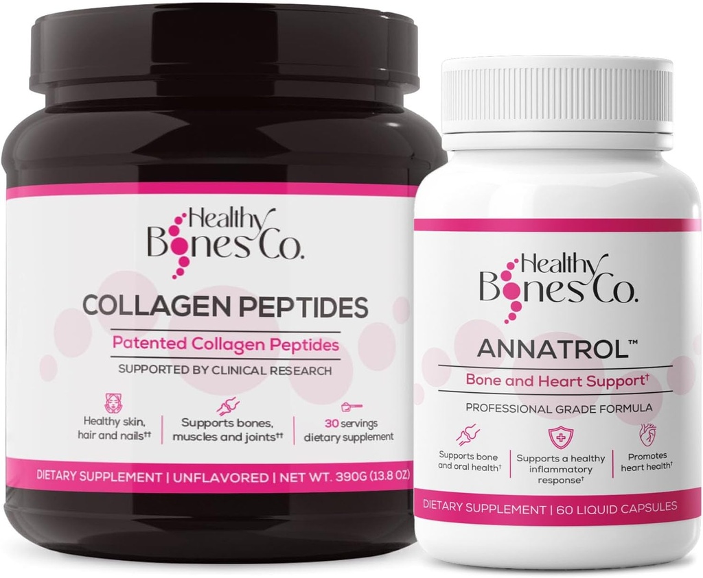 Annatrol Bone Support & FORTIBONE Collagen Peptydes w / FORTIGEL, VERISOL - Kompletna kość, staw, skóra, włosy, paznokcie i wsparcie metaboliczne 124; 1 Miesiąc dostaw (Tub, 390g)