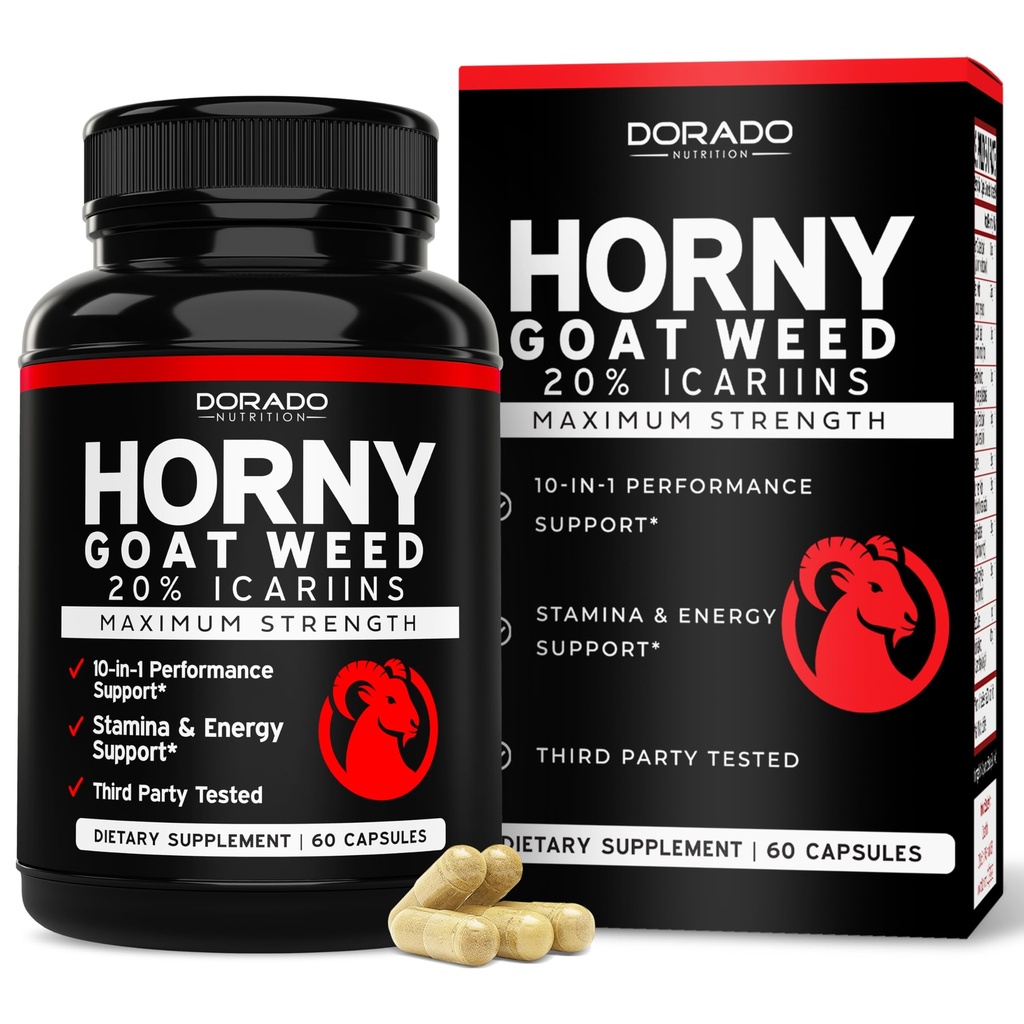 Napalona koza dla mężczyzn i kobiet - [20% ikaryny Max Strength] - Stamina, Endurance, Circulation, Joint & Back Support - Maca Root, Ginseng, Yohimbine, Tribulus, L- Arginina - USA Made - 60 Count