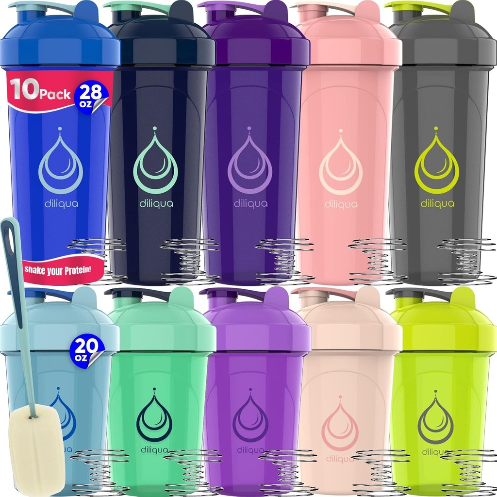 10 opakowań, Butelki shaker z drutu Whisks dla mieszanek białka 124; Płynkoodporny Blender Shaker Pack Butelka 124; BPA- Free & Zmywarka Sejf 124; 5 Duże 28- oz & 5 Małe 20- oz butelka shaker 124; Butelki shaker do shake