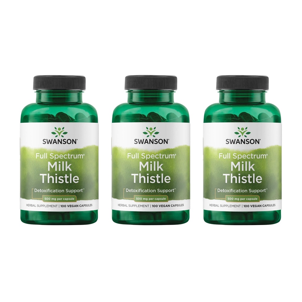 Swanson Milk Thistle - Herbal Liver Supplement Supplement - Naturalna formuła pomagająca utrzymać ogólne zdrowie i samopoczucie - (100 kapsułek, 500 mg każdy) 3 opakowania