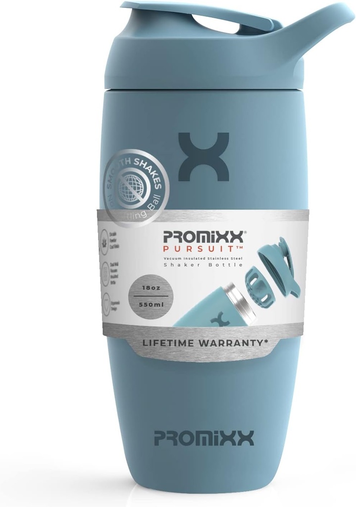 Promixx Butelka na shaker do golenia Izolowana ze stali nierdzewnej Butelka na wodę i shaker Cup, 18oz, Ocean Calm Blue