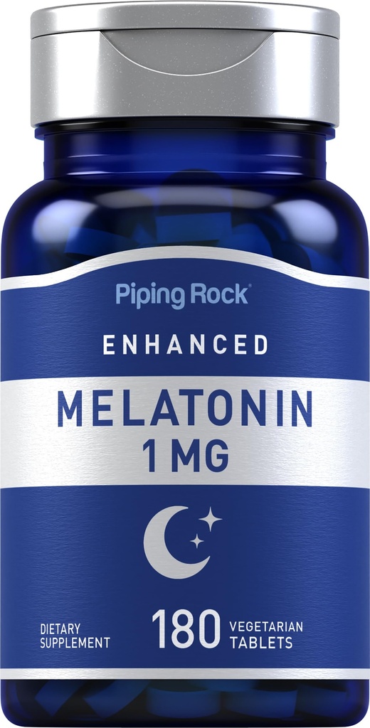 Piping Rock Melatonina 1 mg 124; 180 Tabletki 124; Suplement dla dorosłych 124; Wegetarianin, Gluten Free, Non-GMO