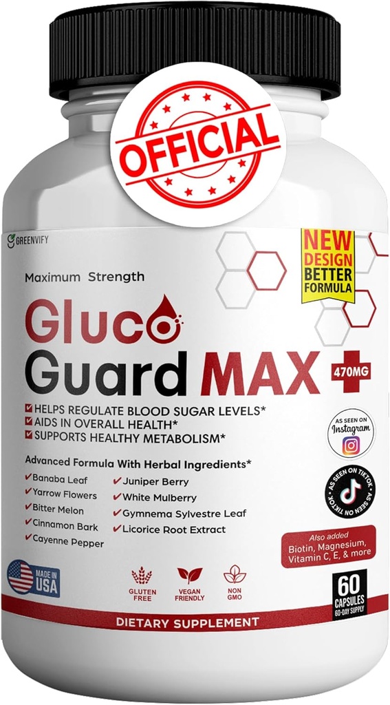 Gluco Guard Max Daily Wellness Supplement with Vitamin, Minerals, and Herbs - Chrom, Magnez, Banaba, Bitter Melon i cynku - Non-GMO, Gluten- Free - 60 Kapsułki