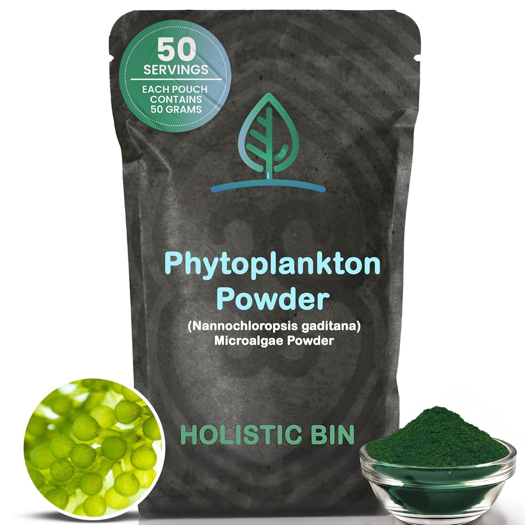 Holistic Bin Marine Phytoplankton Powder - zrównoważona hodowla w Nordic Green Water Farm - Nutricent- Dense Omega-3 Superfood - Bogata w aminokwasy, chlorofil, witaminy i minerały śladowe - 50 Grams