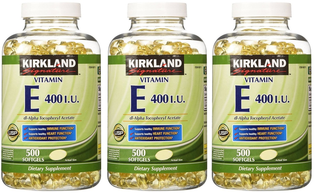 Kirkland Signature, Witamina E 400 IU 500 Softgels fvKDn (opakowanie po 3)
