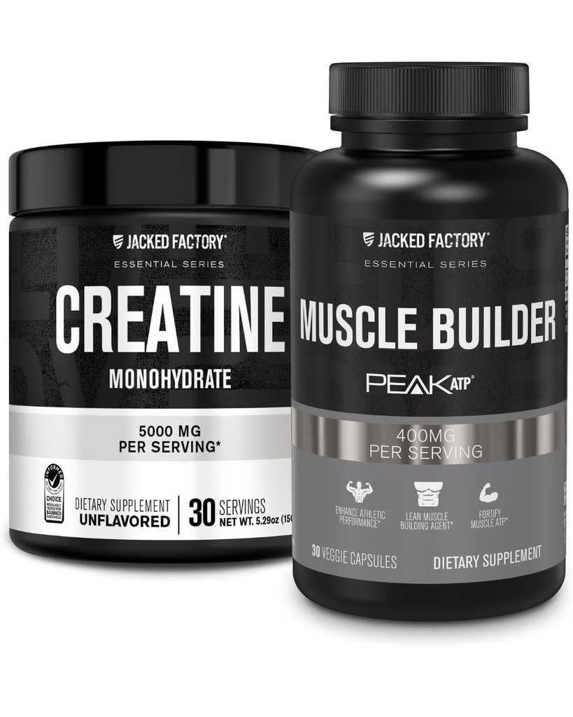 Jacked Factory Stwórczy jednowodny proszek 150g - Suplement do kreacji dla wzrostu mięśni, Zwiększona siła & Essentials Muscle Builder - Daily Muscle Builder z PeakATP (30 kapsułki)