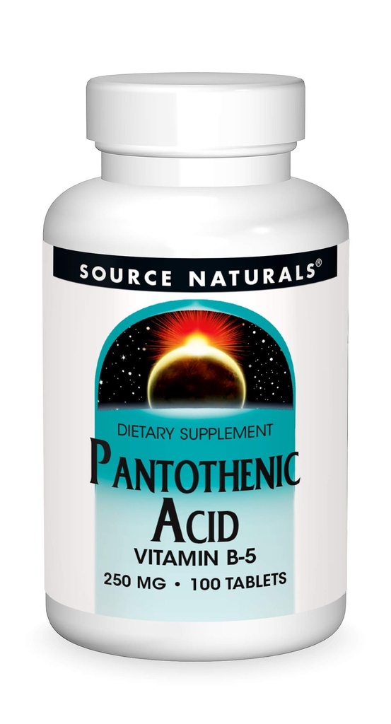 Źródło Naturals Kwas pantotenowy 250 mg Witamina B- 5 Suplement diety - 100 Tabletki