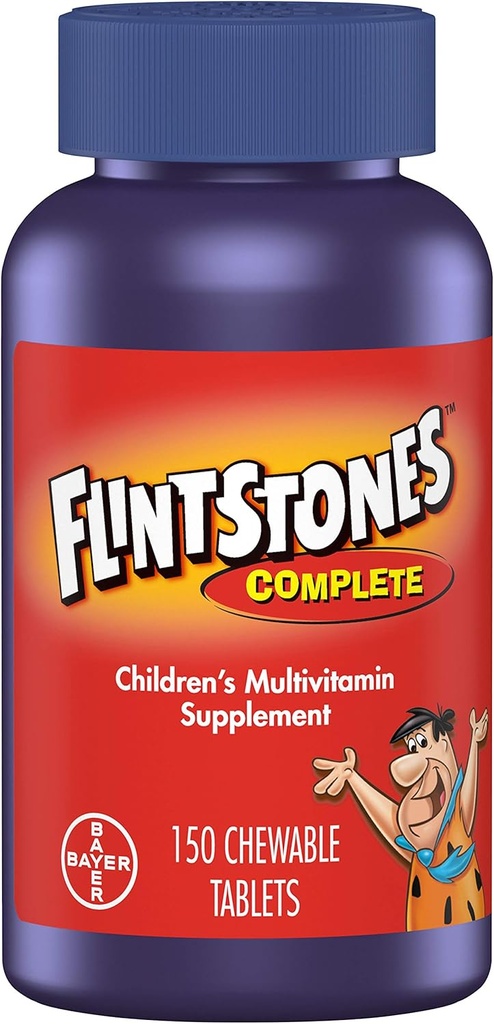 Flintstones Chewable Kids Witaminy, Kompletna Multivitamina dla dzieci i dzieci z żelaza, Wapń, Witamina C, Witamina D & więcej, 150ct