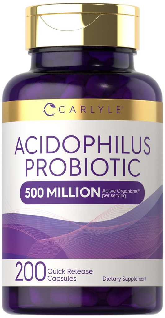 Carlyle Acidophilus Probiotic kapsułki dla kobiet i mężczyzn 124; 500 Mln CFU 124; 200 Pigułek 124; Lactobacillus Supplement España 124; Non- GMO i Gluten Free