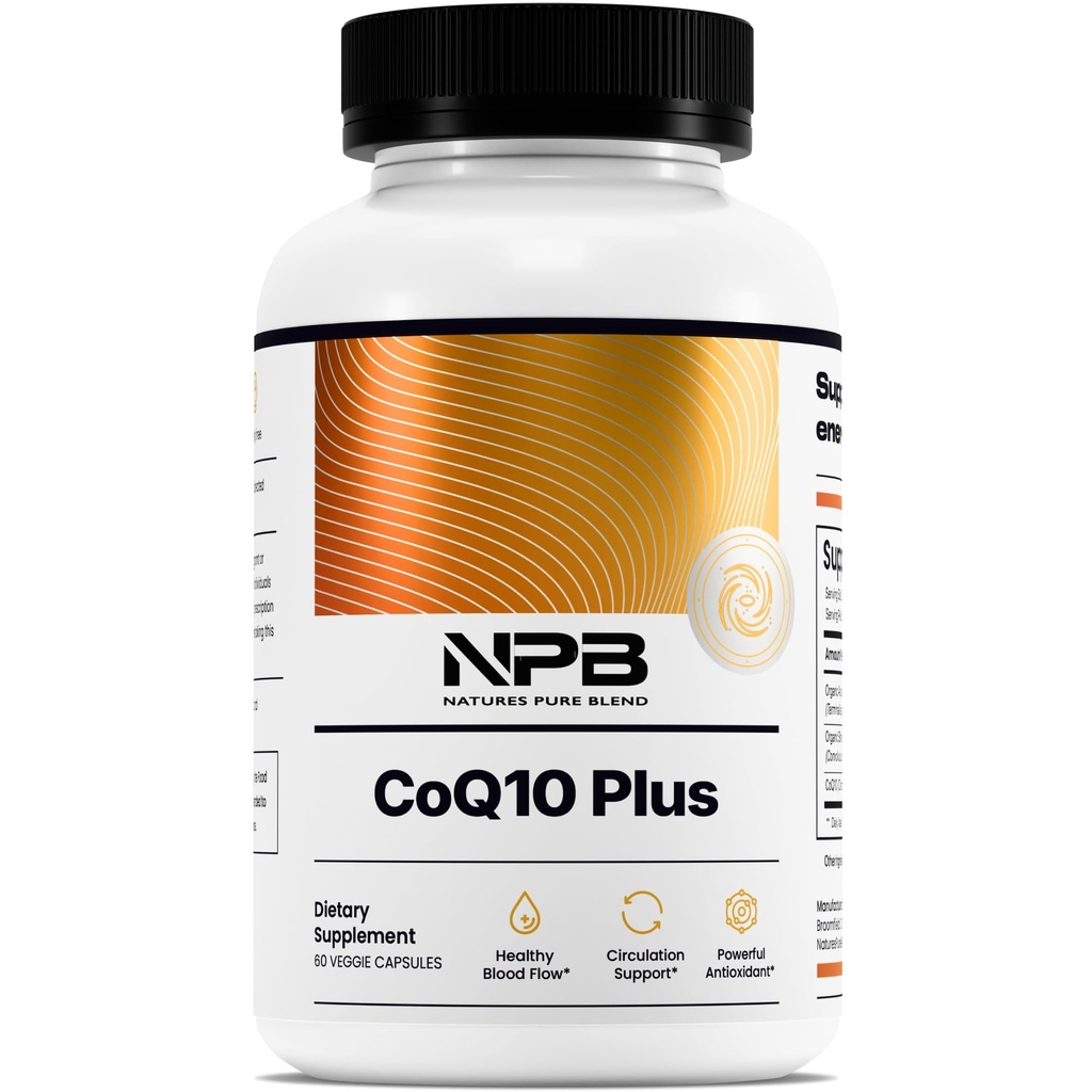 Natural 's Pure Blend CoQ10 Plus - Formuła przeciwutleniająca z Arjuna & Shankhpushpi - CoQ10 Ubichinol do cyrkulacji, Przepływ krwi i energii - Suplement koenzymu Q10 do układu immunologicznego - 60 Kapsułki