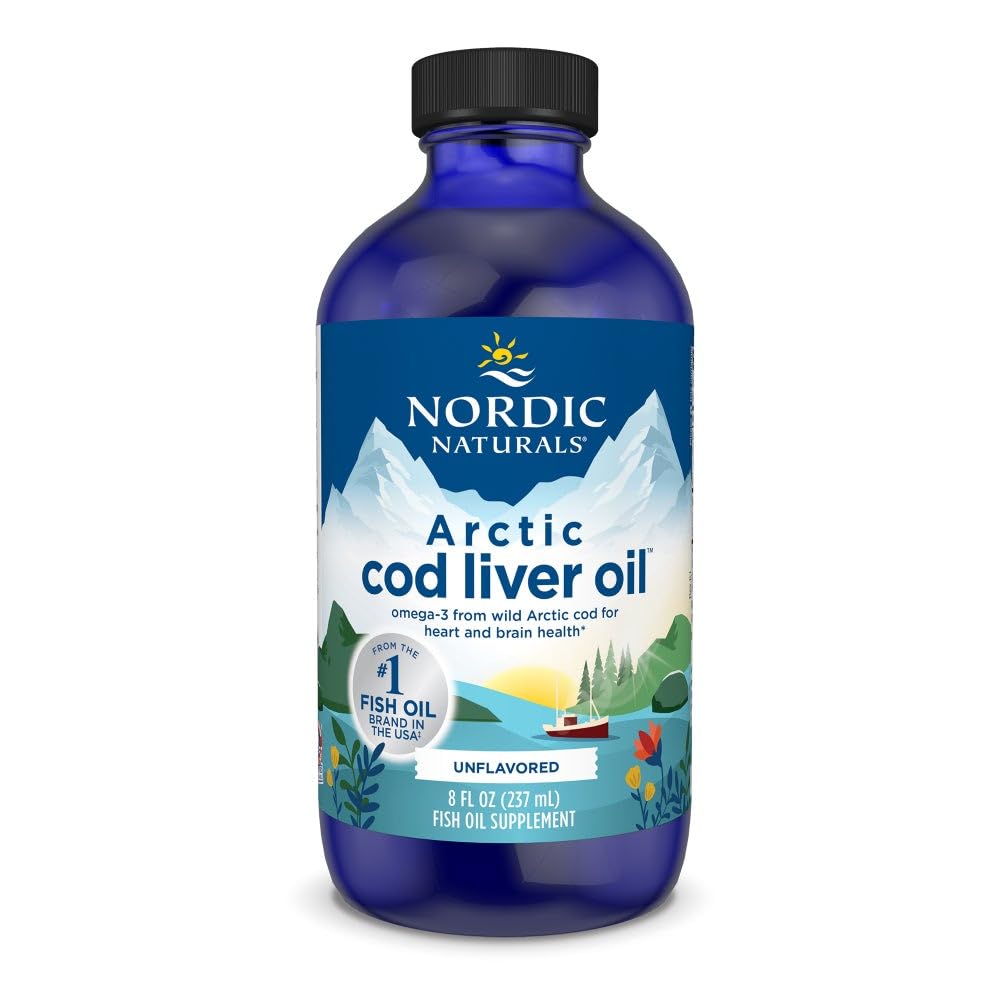 Nordic Naturals Arctic Cod Liver Oil, Unflavored - 8 oz - 1060 mg Total Omega- 3 z EPA & DHA - Heart & Brain Health, Healthy Immunitet, Ogólny Wellness - Non-GMO - 48 Służenie