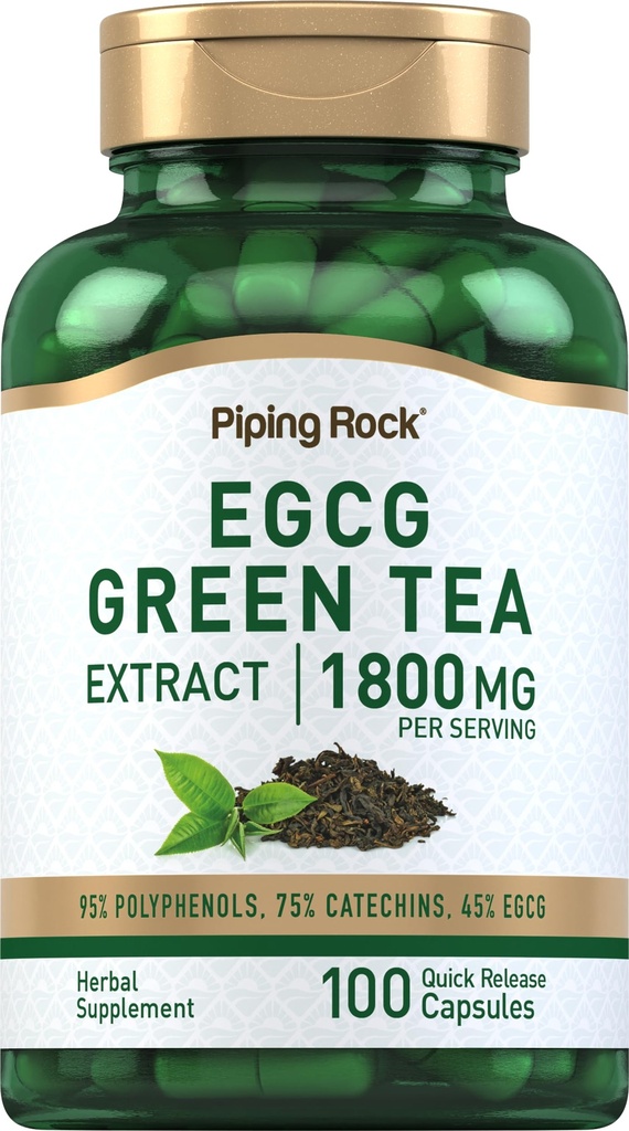 Piping Rock EGCG Green Tea Extract 1800 mg XI124; 100 kapsułki XI124; standardowy suplement XI124; Non-GMO, Gluten Free