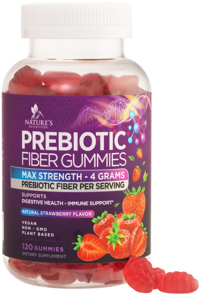 Fiber Gummies dla dorosłych, Daily 4g Gummy Fiber Supplement, Prebiotic Gummy Digestive Health Support - Plant Based Solvable Fiber Chews, Prebiotics Supports Regularność i trawienie Non-GMO - 120 Gummies