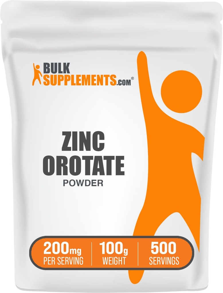BulkSupplements.com Cynk Orotacyjny Proszek - Cynk Minerały Suplement, do wsparcia immunologicznego - Gluten Free, 200mg na serwowanie, 100g (3.5 oz) (Opakowanie 1)
