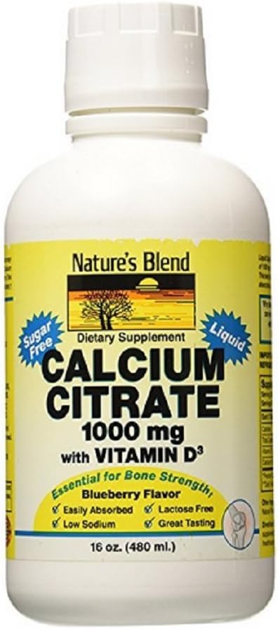 Mieszanka naturalna Wapnia Citrate z D3 Blueberry Flavored Liquid 16 oz Każdy (Opakowanie po 2)
