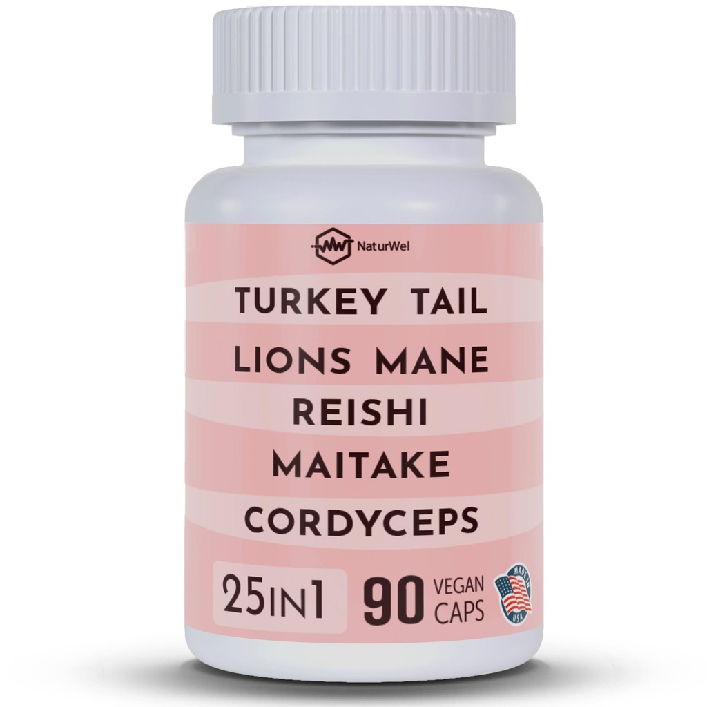 Turcja Tail 3000mg Lions Mane 3000mg Reishi 1500mg Mushroom Blend with Chaga Maitake Cordyceps Shiitake Field 124; Mushroom Blend Bird124; Focus Pills - 90 Count (90 Count Pack of 1)