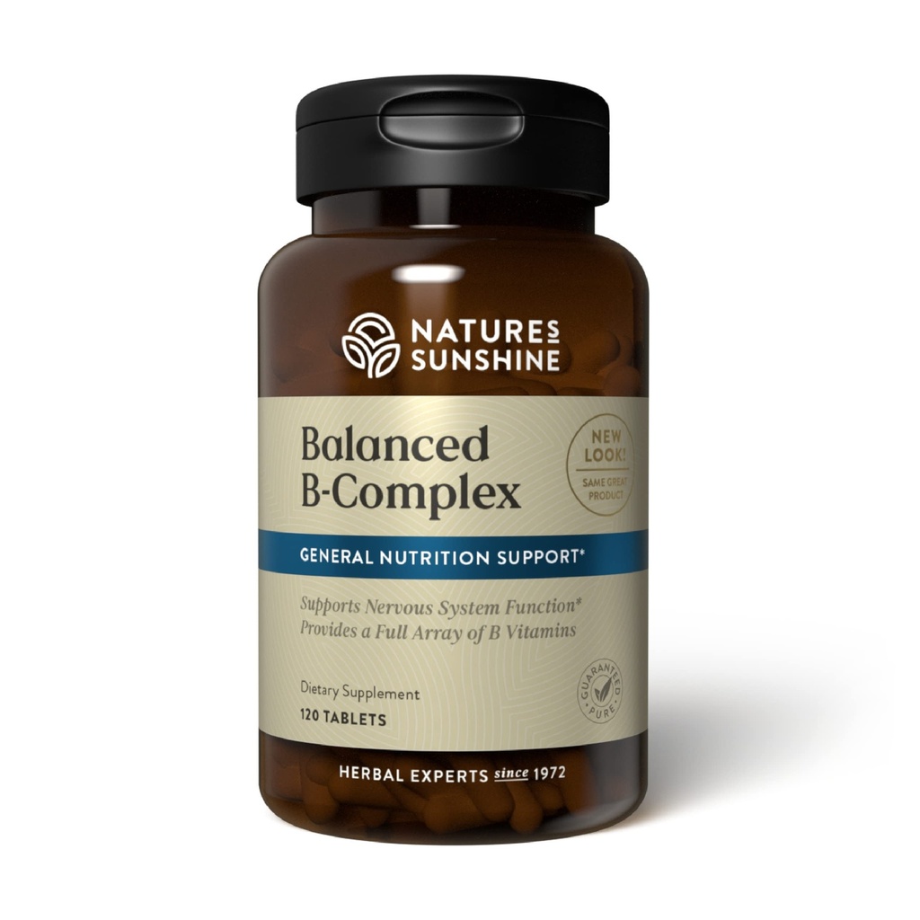 Nature 's Sunshine Balanced B Complex, 120 Tablets Agregat 124; B Complex Vitamin do wspierania trawienia i zdrowia systemu nerwowego z formułą wegetariańską