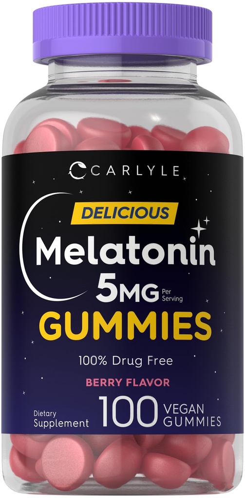 Carlyle Melatonin 5 mg Gummies ↓ 124; 100 Hrabia Xi124; Berry Flavor Xi124; 100% Lekarstwa Bezpłatne 124; Non- GMO, Gluten Free Supplement