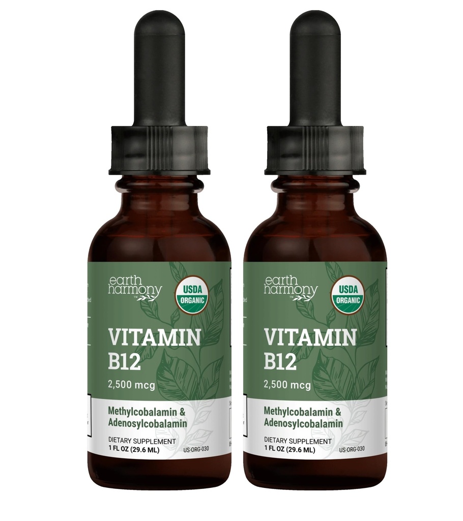 USDA organiczna witamina B12 2000mcg Sublingual Liquid Supplement (2- Pack) - Vegan Methylcobalamine Drops for Natural Energy, Utrzymanie Metabolizm i Wsparcie układu immunologicznego - 1 Fl Oz