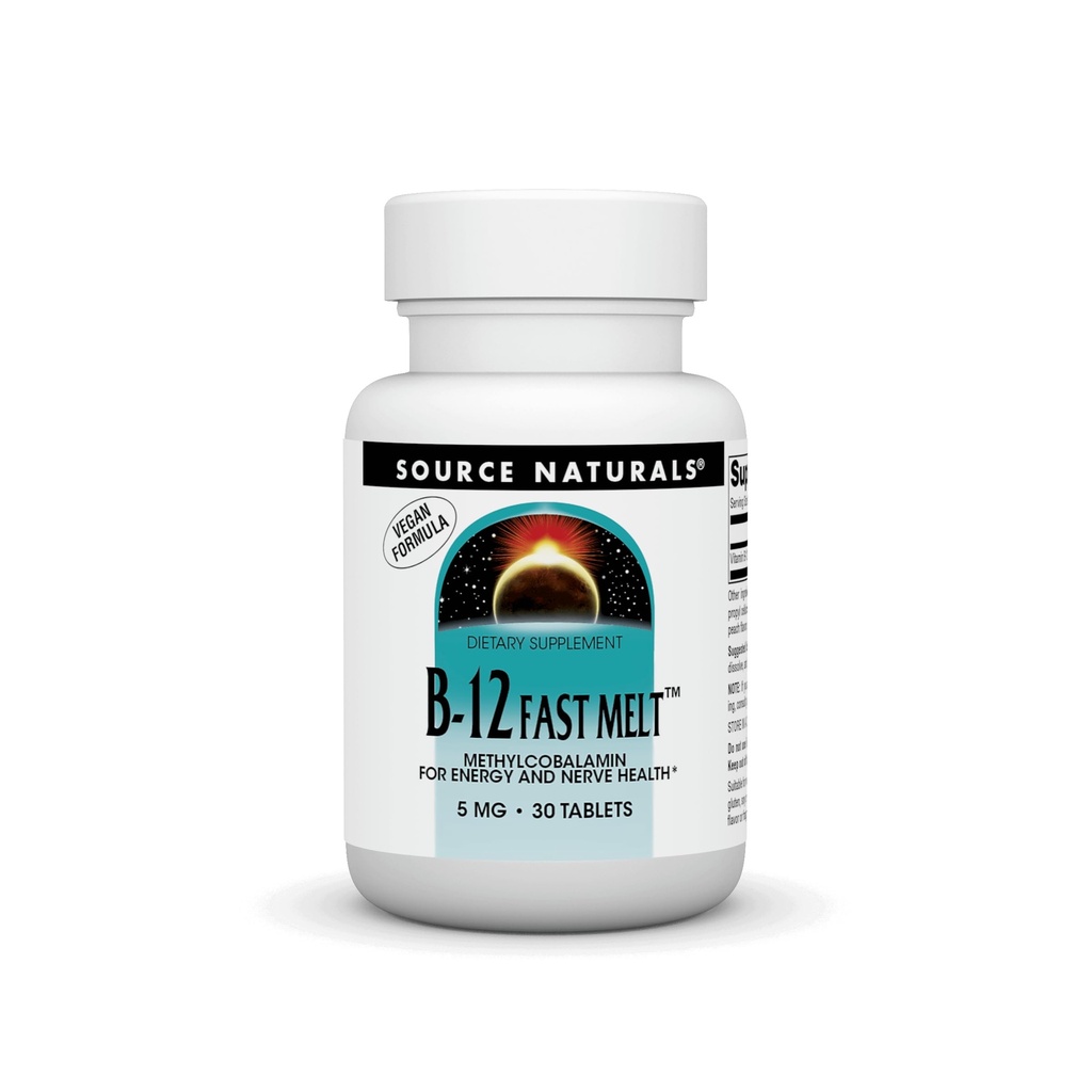 Źródło Naturals Witamina B- 12, Wspiera produkcję energii * 5 mg - 30 Szybki roztop Wegan Formuła