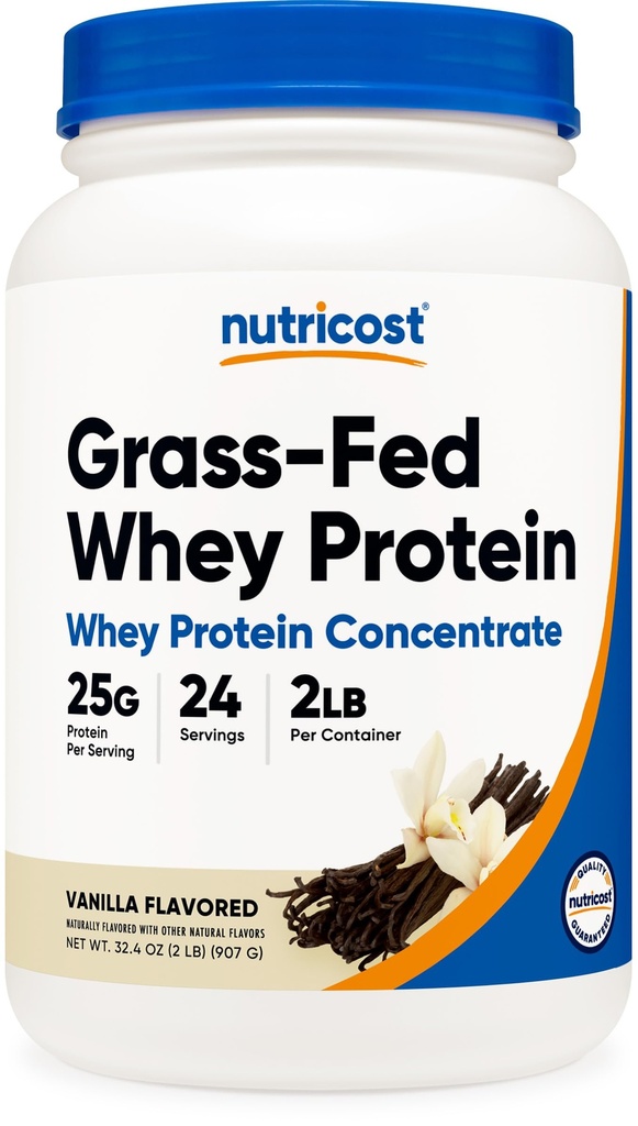 Nutricost Grass- Fed Koncentrat białka serwatki (Vanilla) 2LBS - Niedenaturowany, Non-GMO, Gluten Free