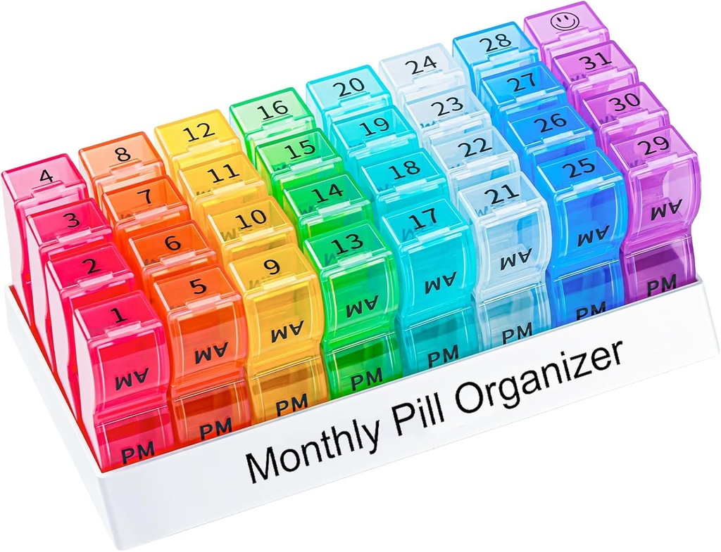 Monthly Pill Organizer 2 razy dziennie, jeden miesiąc Pill Box AM PM, 30 Pill Case Day Małe Komory do trzymania Witamina i Travel Medicine Organizator, 31 Pill Organizator, 4 Tygodniowe Pill Cases