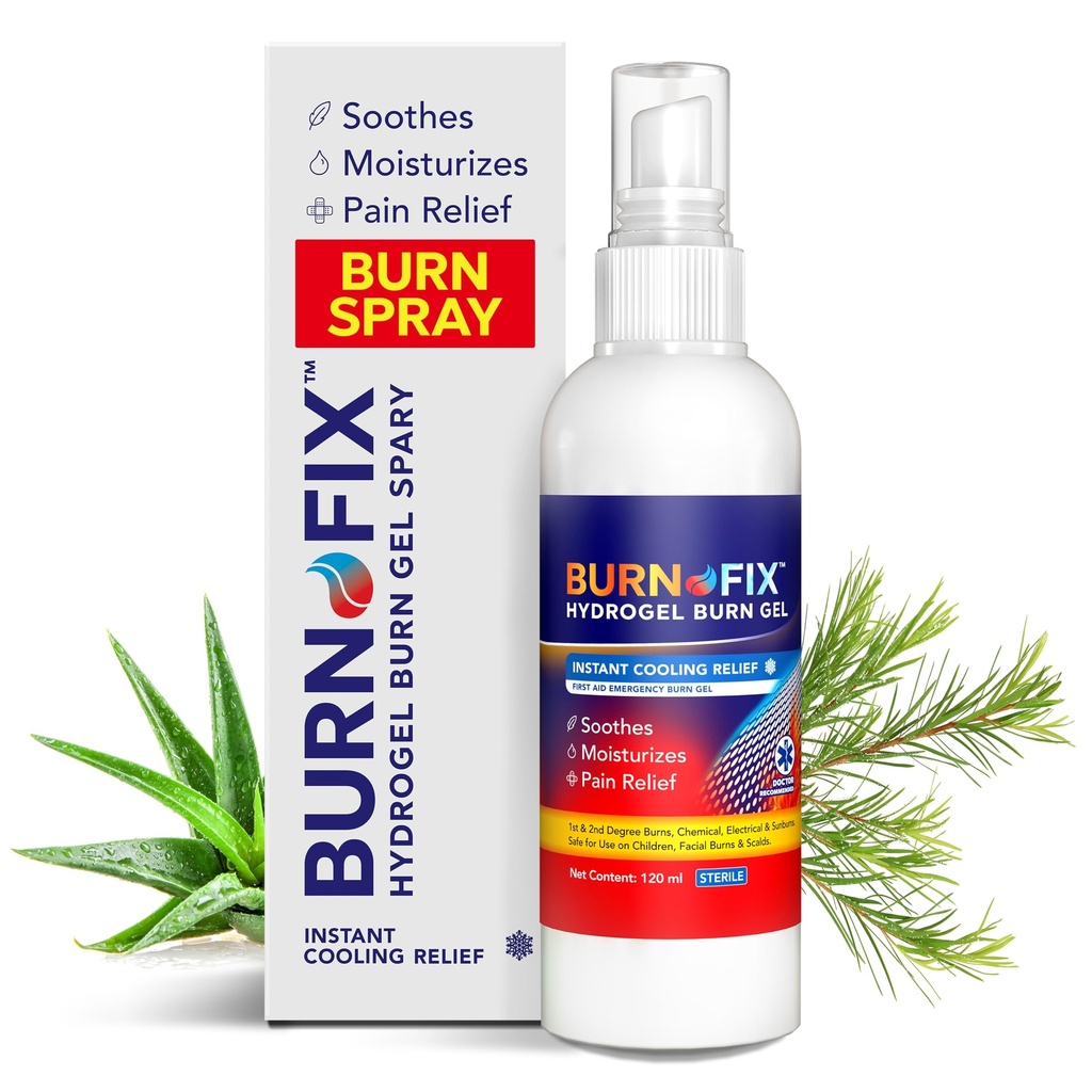 BurnFix ® Hydrogel Burn Spray - 120 ml Instant Cooling Relief for 1st & 2nd Degree Burns, Sunburns & Scalds Bird124; Doctor- Recommended Moisturizing First Aid Essential dla dzieci i dorosłych
