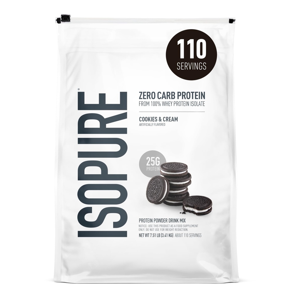 Izopura Zero Carb 100% Pure Whey Isolate Protein Powder, Laktoza Free, Gluten Free, z witamin, Cookies & Cream, 25g Białko na Podawanie, 7.5 Lbs, 110 Słupki (Packaging May Vary)