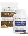Real Mushrooms Witamina D2, Chelated Cynk, Chaga, Reishi (120ct) i Organic Lion 's Mane Powder (60 Servings) Bundle - Immunitet i wsparcie kognitywne, Lepsza absorpcja - Wegan, Gluten Free, Non-GMO