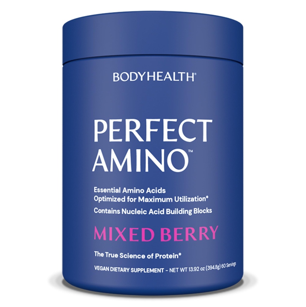 BodyHealth PerfectAmino Powder - BCAA i EAA Proszek do ćwiczeń przed i po - Amino Acid Energy Drink dla mężczyzn i kobiet do wsparcia Lean Muscle and Recovery - Mieszane Berry - 60 Służenie
